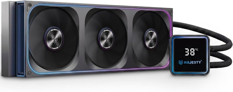 ماجيستي 1 مبرد ماء للمعالج Majesty 360mm ARGB شاشة رقمية 3.9 بوصة لعرض درجة الحرارة عرض حرارة الرادياتير أنابيب مانعة للتسرب ARGB 3x120mm مراوح Intel و AMD أسود - Image 1