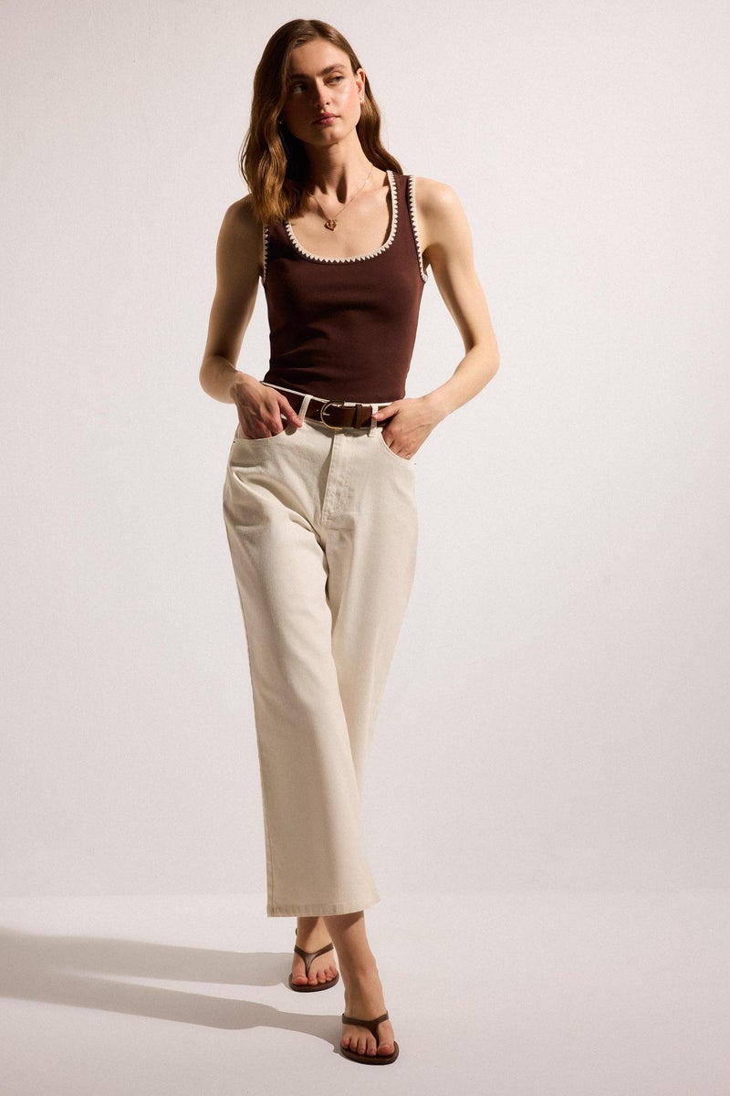 DeFacto Brown Woman Slim Fit Ribana Round Collar Tank Top Casual - Image 2