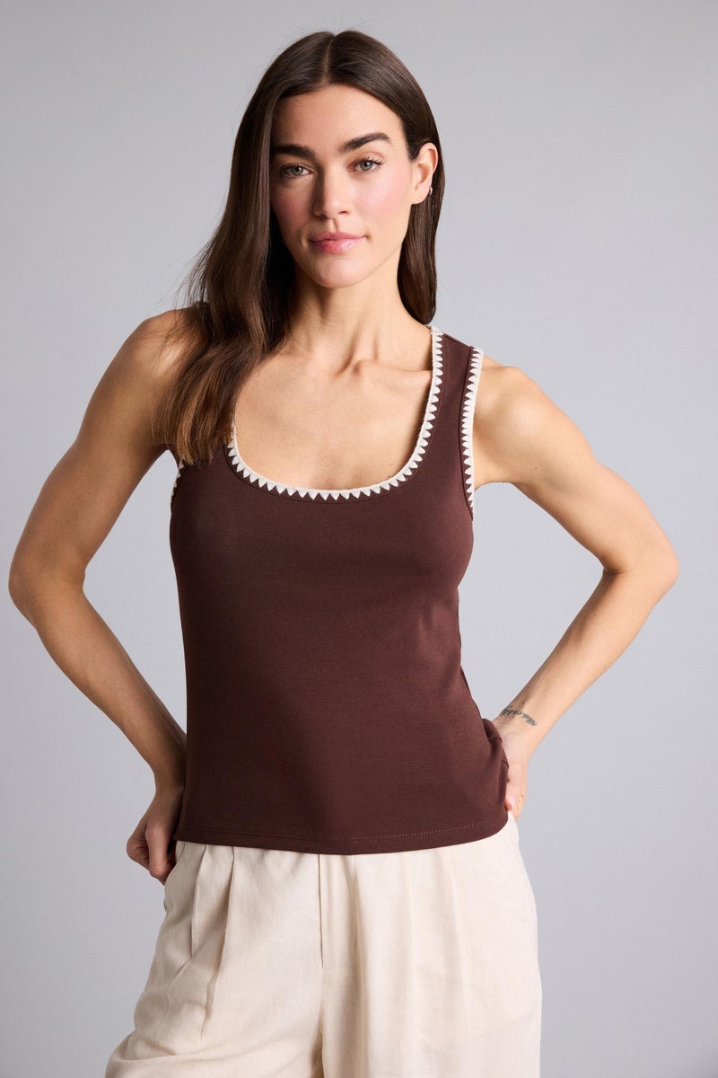 DeFacto Brown Woman Slim Fit Ribana Round Collar Tank Top Casual - Image 4