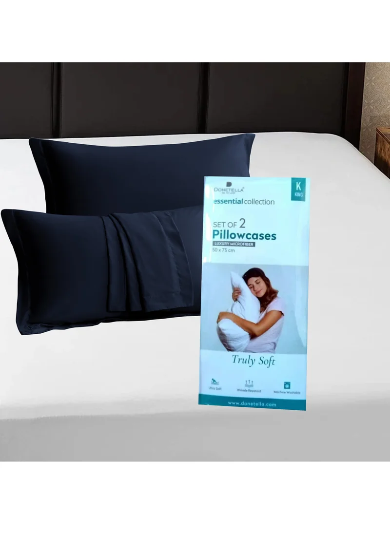 Donetella Microfiber Pillowcases 2-Pcs Soft Pillow Cover (50 x 75 CM) With Envelope Closure (Without Pillow Insert),Navy