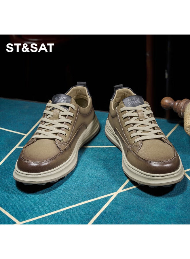 St&Sat أحذية رجالية ليوم السبت، سنيكرز رجالية عصرية خفيفة الوزن تسمح بمرور الهواء، أحذية رياضية عصرية متعددة الاستخدامات للرجال، لون كاكي، المقاس 44 - Image 3