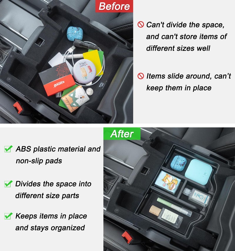 PIMCAR Compatible with 2019-2024 2025 2026 Dodge RAM 1500 2500 3500 Center Console Organizer ABS Plastic Material Interior Accessories Armrest Box Insert Tray (Black Trim) - Image 4