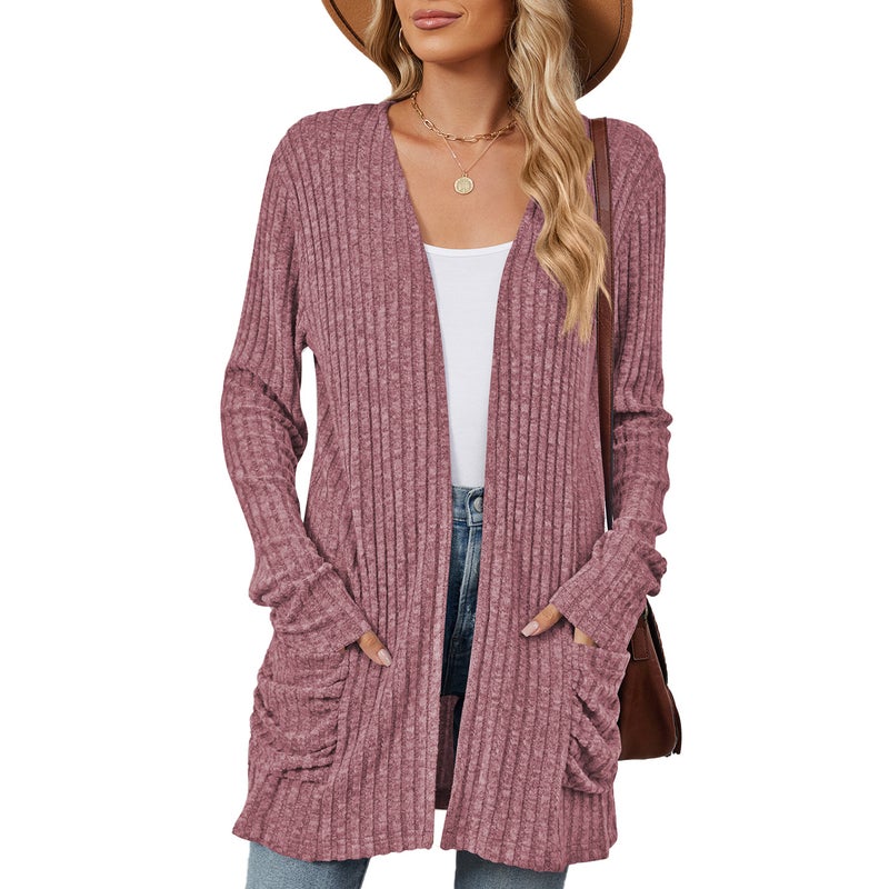 Solid Color Casual Pocket Long Sleeve Base Cardigan Sweater - Image 3