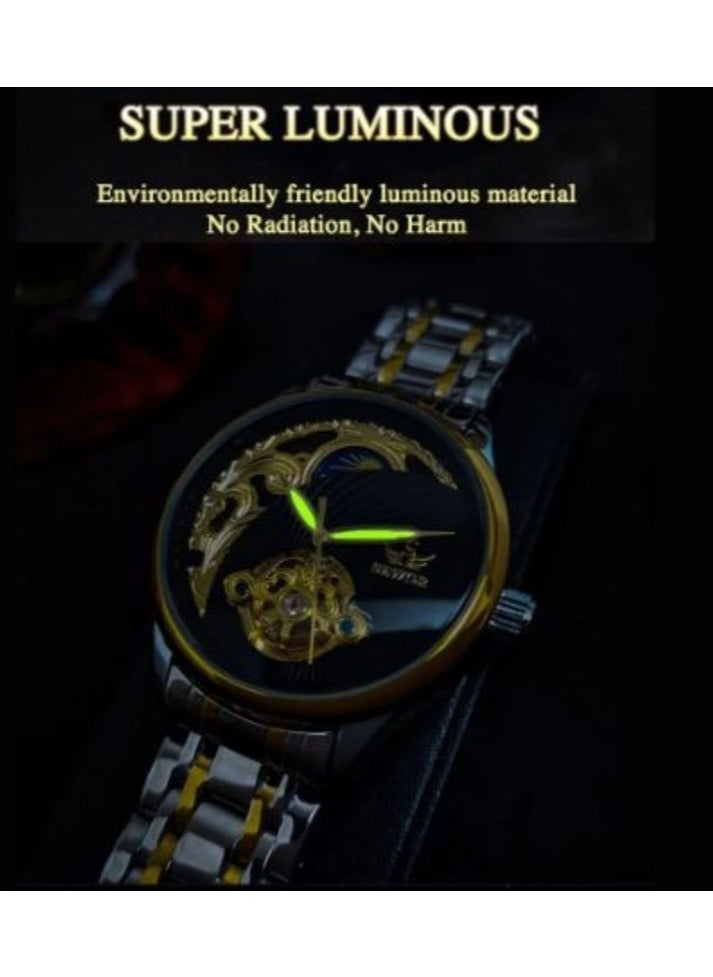 SEWOR SEWOR Men's Watches Stainless Steel Automatic Tourbillon Watches Luxury Luminous Gold Skeleton Retro Moon Phase Watch  - Image 5