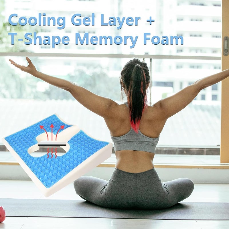 Excefore Anti-Bedsore Cushion, Memory Foam & Gel Seat Cushion with T-Shaped Opening, Triangular Slope Design for Tailbone & Sciatica Pain Relief, Anti-Slip, for Wheelchair, Office & Home Use - Image 5