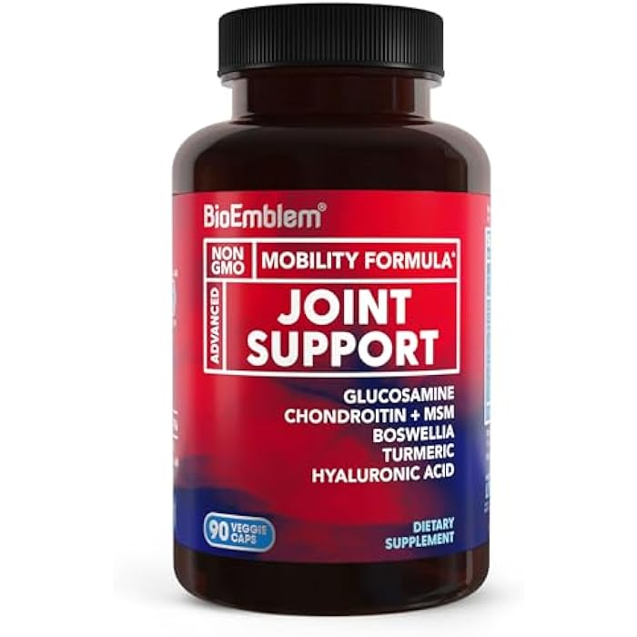 BioEmblem Glucosamine Sulfate 1500mg with Chondroitin & MSM, Joint Support Supplement with Boswellia, Turmeric & Hyaluronic Acid, Supports Mobility, Flexibility & Cartilage Health, Non-GMO, 90 Caps - Image 1