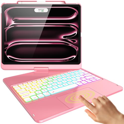 FUWANG Touch Keyboard Case for iPad Pro 13 inch (M5/M4) 2025/2024, 360° Swivel for iPad Pro 13 inch Case with Keyboard, 7 Colors Backlit with Multi-Touch Trackpad Keyboard Case for iPad Pro 13'', Pink - Image 1