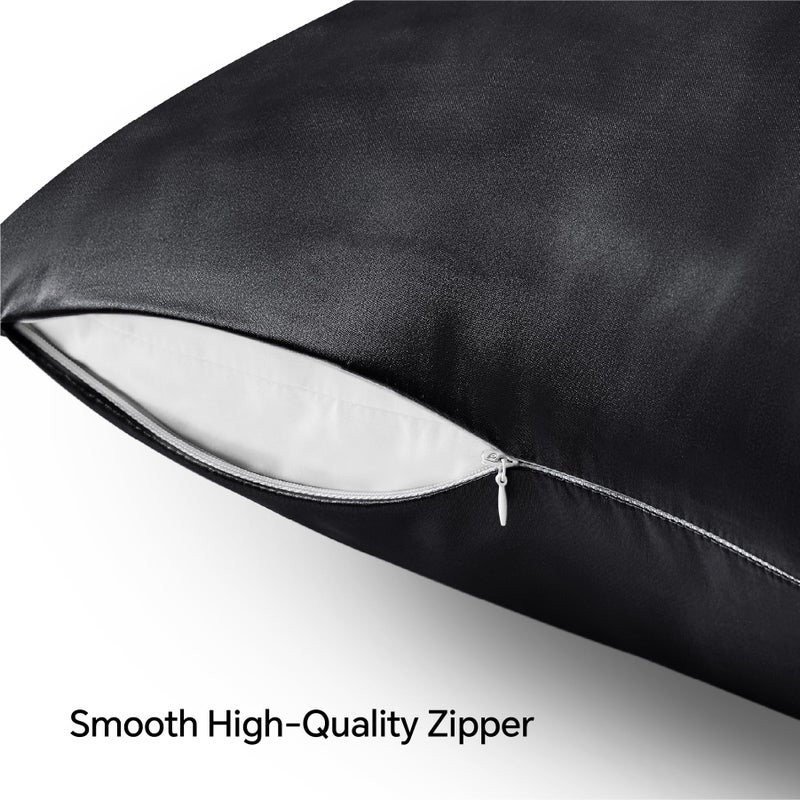 BEDELITE Satin Pillowcase with Zipper  Black King Size Pillow Cases Set of 2  Super Soft and Cooling Similar to Silk Pillow Cases  Gift for Women Men(20x36 Inches) - Image 5