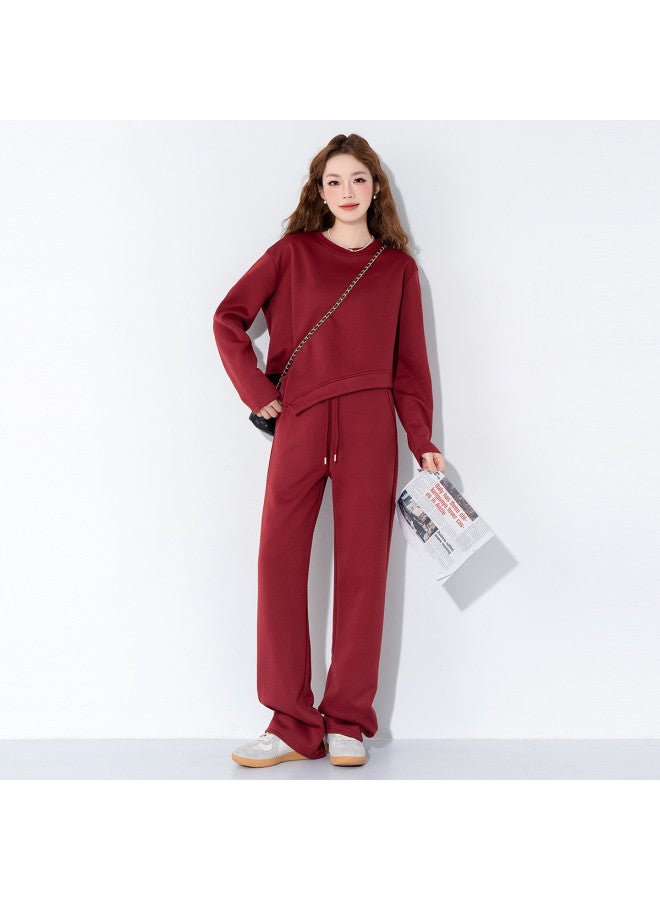 Jeanswest Women'S Two-Piece Set Autumn Winter Top And Bottom Irregular Hem Youthful Elegant Holiday Vibe Casual Outfit - Image 2