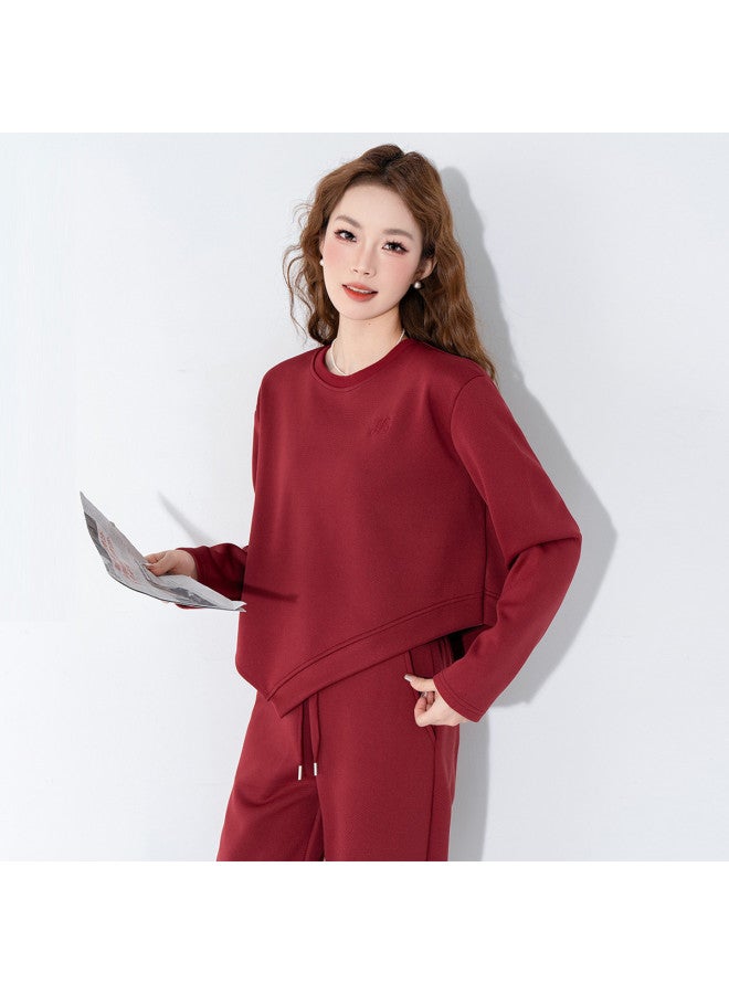 Jeanswest Women'S Two-Piece Set Autumn Winter Top And Bottom Irregular Hem Youthful Elegant Holiday Vibe Casual Outfit - Image 4
