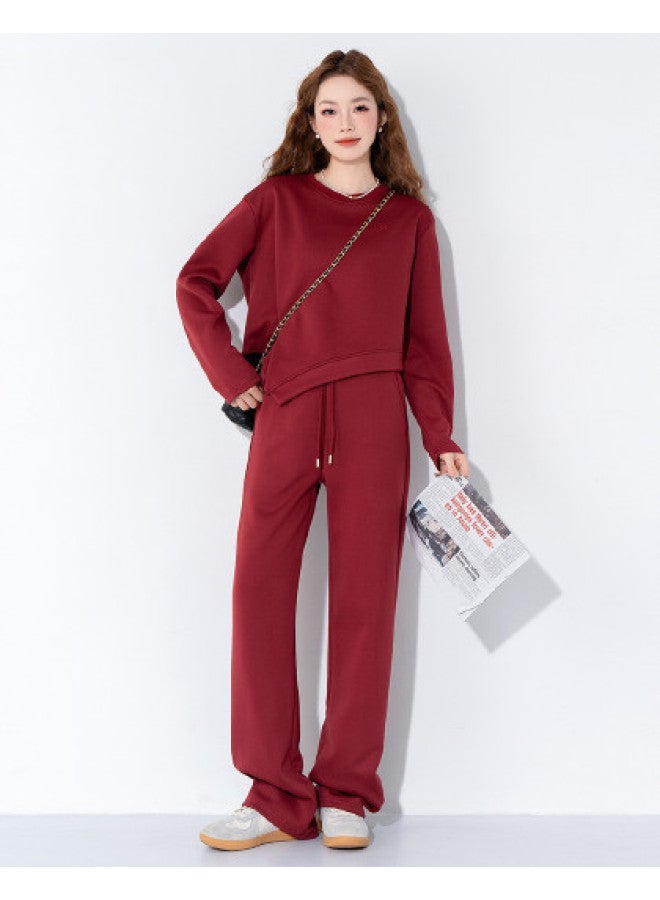 Jeanswest Women'S Two-Piece Set Autumn Winter Top And Bottom Irregular Hem Youthful Elegant Holiday Vibe Casual Outfit - Image 1