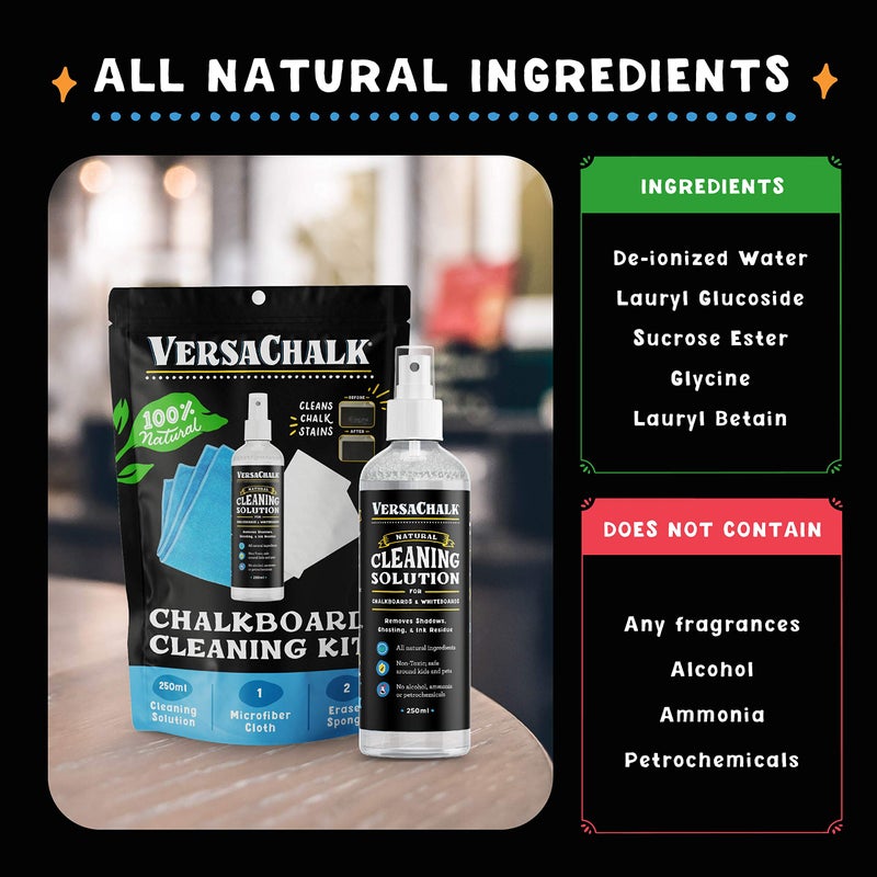 VersaChalk 100% Natural Chalkboard Dry Erase Cleaner Spray 250 mL - Erase Liquid Chalk Markers Ink - For Chalkboard, Whiteboard, and Dry Erase Surfaces - Image 3
