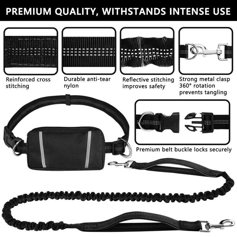 LANNEY Hands Free Dog Leash, Waist Leash for Dog Walking, Running Leash with Zipper Pouch for Medium Large Dogs, Dual Handle and Retractable Bungee Hands Free Leash for Training Jogging Hiking - Image 2