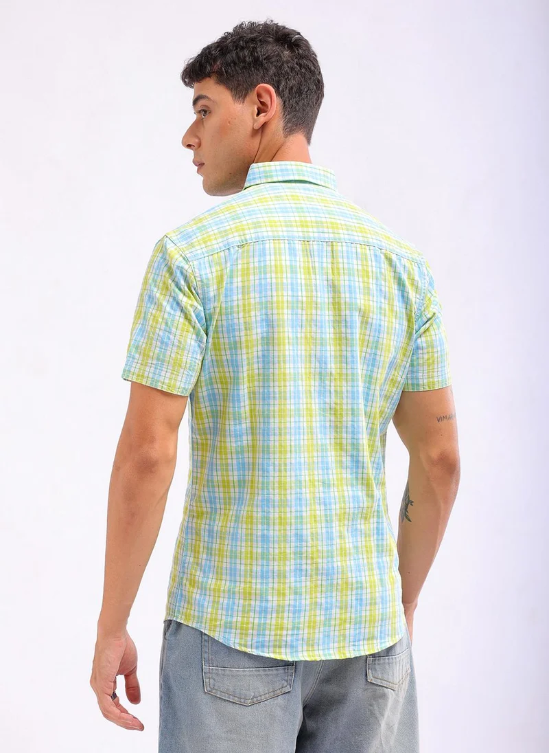 The Indian Garage Co  Men Slim Fit Checkered Half Sleeves Cutaway Collar Casual Shirt for Men | Best Price UAE