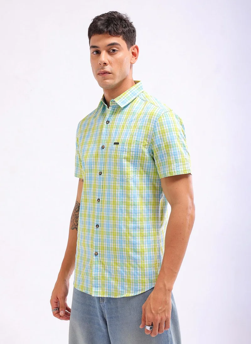 The Indian Garage Co  Men Slim Fit Checkered Half Sleeves Cutaway Collar Casual Shirt for Men | Best Price UAE