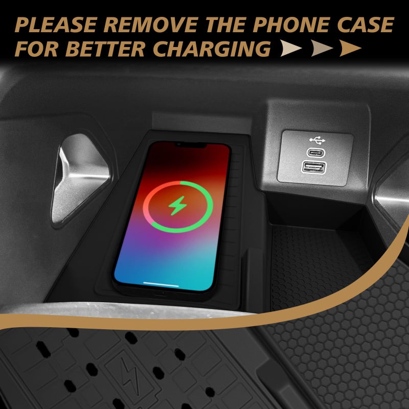 Muslogy Center Console Inserts Compatible with Ford Ranger 2024 2025 2026 Accessories, Center Console Wireless Charger Protective Mat Liner Anti-Slip Phone Charge Area Charging Protection - Image 5
