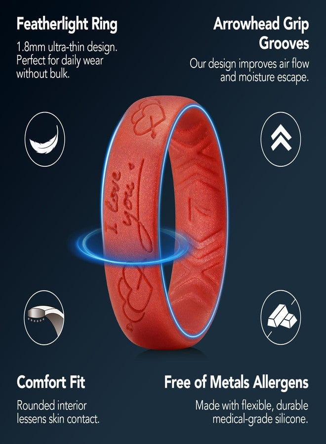 King Will 3PC Mens Silicone Rings Unisex Rubber Wedding Bands Engraved I Love You Design 6.6mm Wide 1.8mm Thick Breathable Comfort Fit Gym Sports Gift Holiday, Metallic Red & Ice Blue & Black Size 10 - Image 3