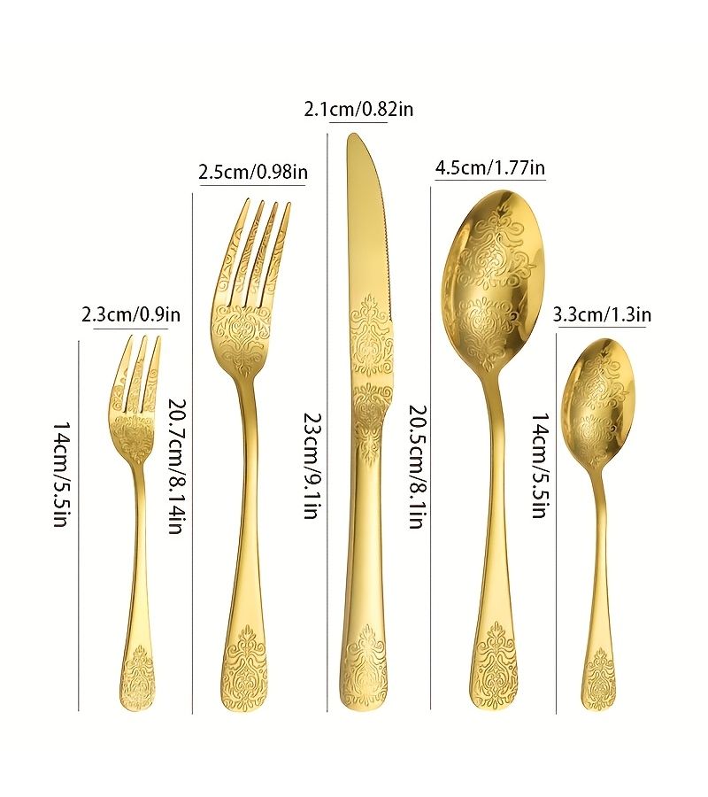 60 Pieces Stainless Steel Flatware Set Golden Plated Knives Forks Spoons Dessert Forks Dishwasher Safe Double Sided Engraving For Home Restaurant Banquet Hotel Dinner Wedding Christmas Graduation Gift - Image 3