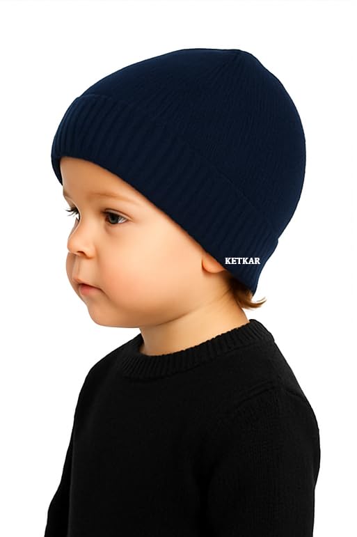 KETKAR Kids Winter Woolen Beanie Cap | Unisex Warm & Soft Skull Hat for Boys & Girls (5 to 10 Years)_Blue - Image 4