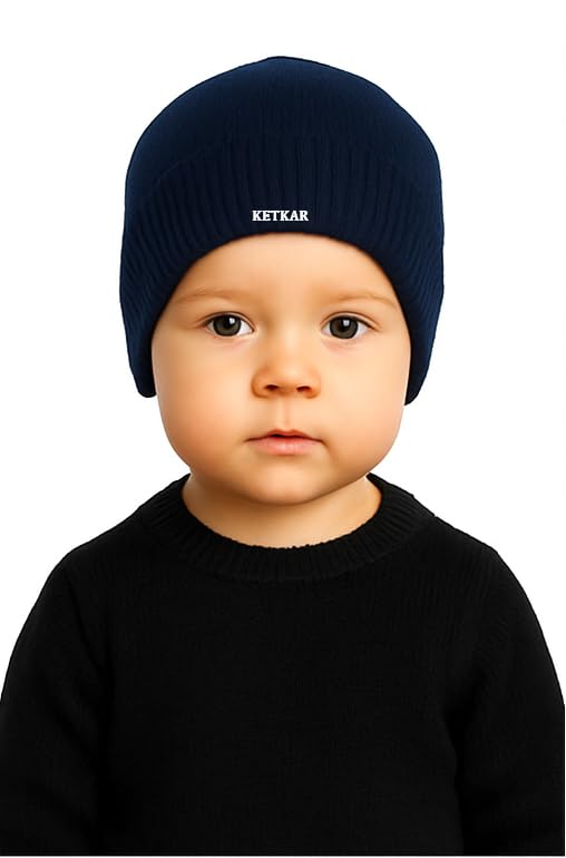 KETKAR Kids Winter Woolen Beanie Cap | Unisex Warm & Soft Skull Hat for Boys & Girls (5 to 10 Years)_Blue - Image 1