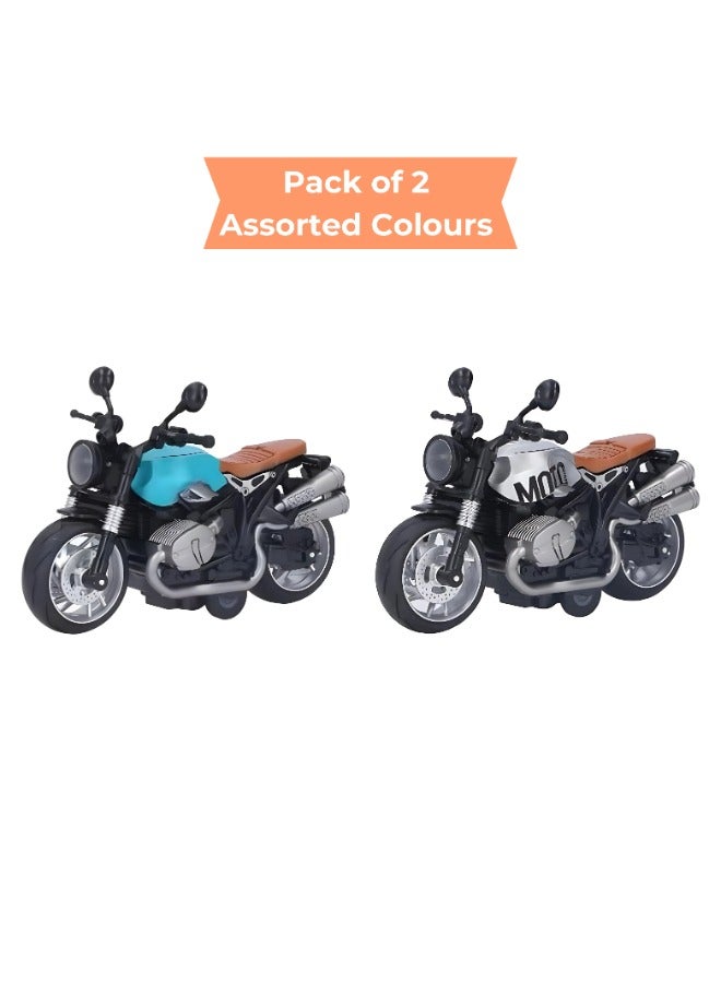 حديقة الألعاب مجموعة من 2 لعبة دراجة نارية قابلة للسحب – ألوان مختلطة مع أضواء وصوت | لعبة دراجة نارية واقعية للأطفال من عمر 3 إلى 5 سنوات | لعبة دراجة ممتعة ومتينة للأطفال - Image 1