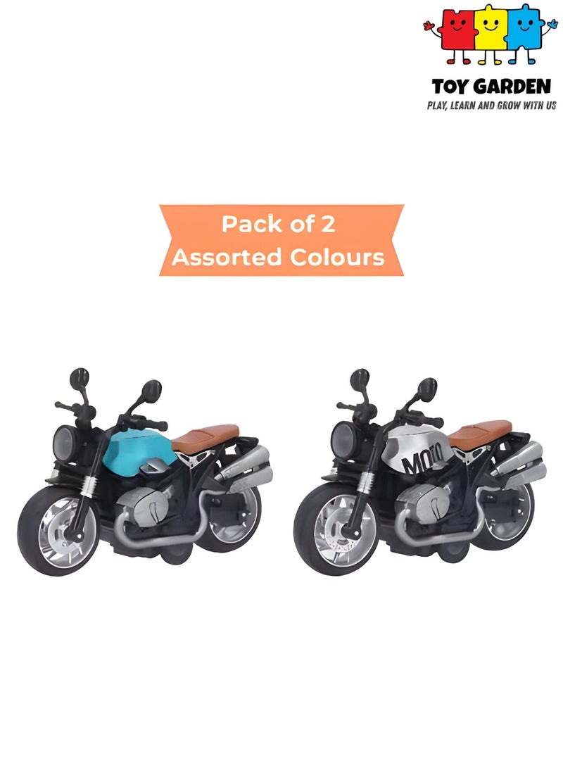 TOY GARDEN Pull Back Motorcycle Toy – Pack of 2 Assorted Colors with Lights & Sound | Realistic Motorbike Toy for Kids Ages 3-5 | Fun & Durable Bike Toy for Toddlers - Image 1