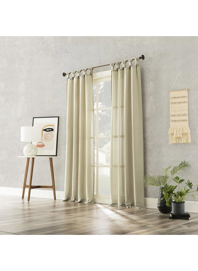 No. 918 Reman 2-Pack Twist Tab Linen Texture Semi-Sheer Tab Top Curtain Panel Pair, 40" x 84", Taupe - Image 4