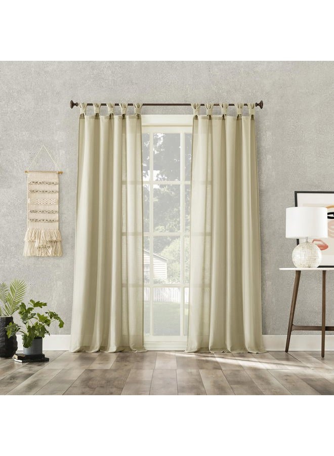 No. 918 Reman 2-Pack Twist Tab Linen Texture Semi-Sheer Tab Top Curtain Panel Pair, 40" x 84", Taupe - Image 5