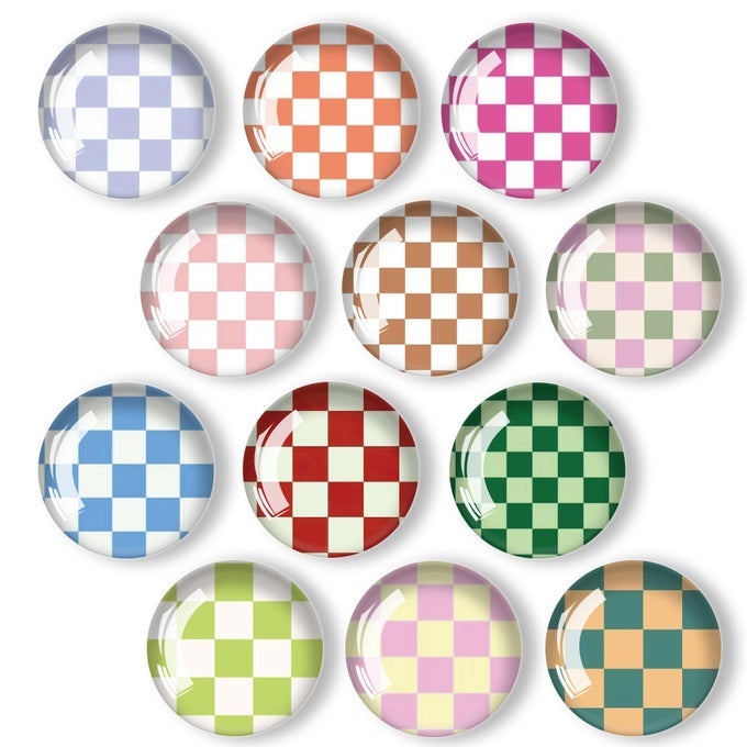 12 PCS Glass Strong Refrigerator MagnetsPattern Magnets Whiteboard Magnets Glass Fridge Magnets for Office Cabinets Round Fridge Stickers Home Kitchen Decor Lattice