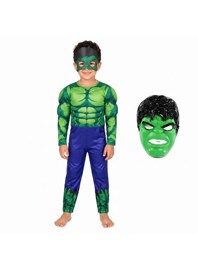 زي هالك التنكري للأطفال من Joy Land – بدلة Hulk مع قناع – زي بطل مارفل الخارق للحفلات والهالوين والتنكر - Image 1
