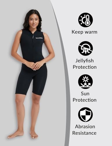 Lemorecn Wetsuit Top Women, 3mm Sleeveless Neoprene Wet Suit Tops Jacket Front Zip Diving Vest for Water Sports - Image 5