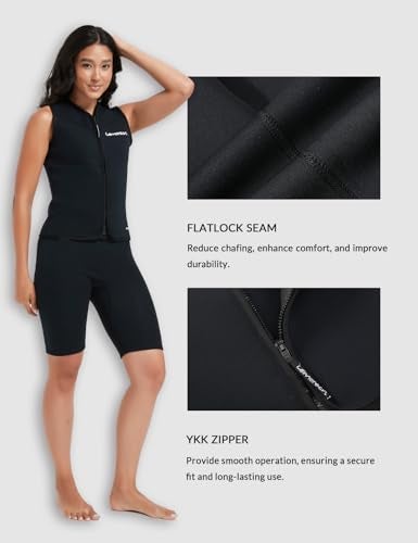 Lemorecn Wetsuit Top Women, 3mm Sleeveless Neoprene Wet Suit Tops Jacket Front Zip Diving Vest for Water Sports - Image 3