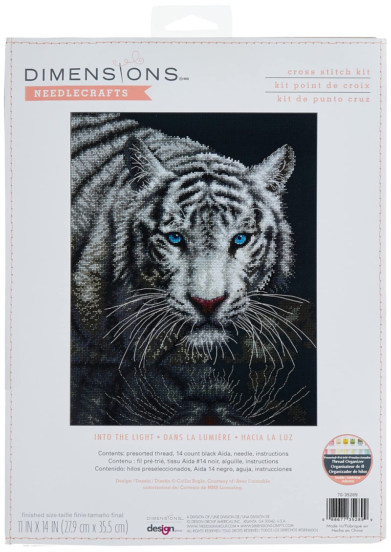 Dimensions 7035289 Into The Light White Tiger Embroidery Cross Stitch Kit 11 x 14 14 Count Black Aida - Image 2
