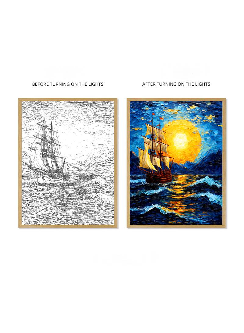 general Van Gogh Lighting Painting Decoration 3 Colors LED Light Painting Wall Decoration Art Of Light And Shadow Photo Frames LED Luminous Photo Frame Family Bedroom Living Room Night Lights - Image 1