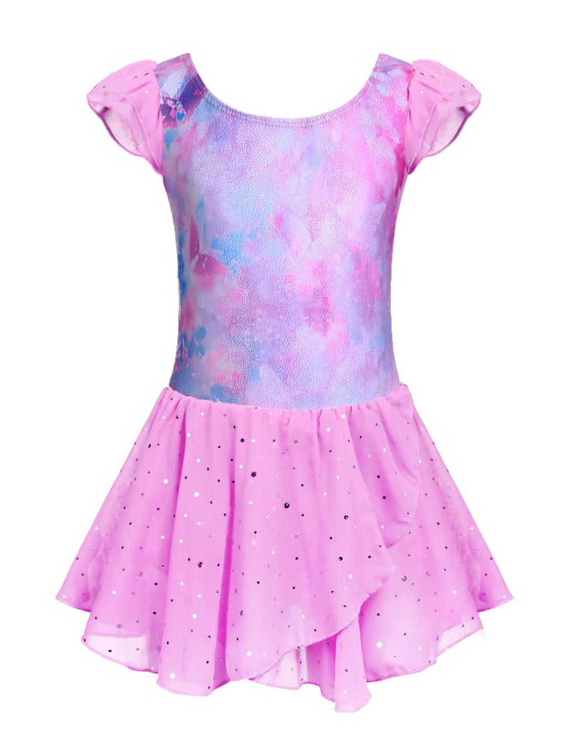 Arshiner Girls Ruffle Sleeve Ballet Dance Dress Tutu Skirted Leotard - Image 1