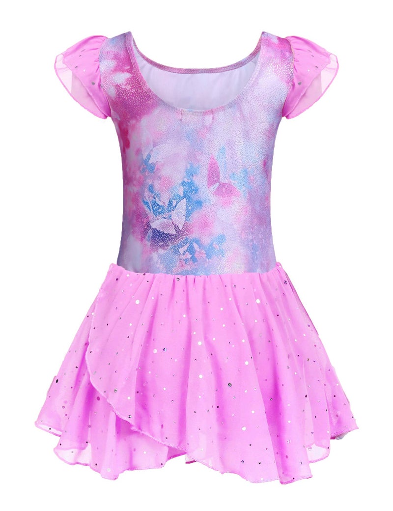 Arshiner Girls Ruffle Sleeve Ballet Dance Dress Tutu Skirted Leotard - Image 3