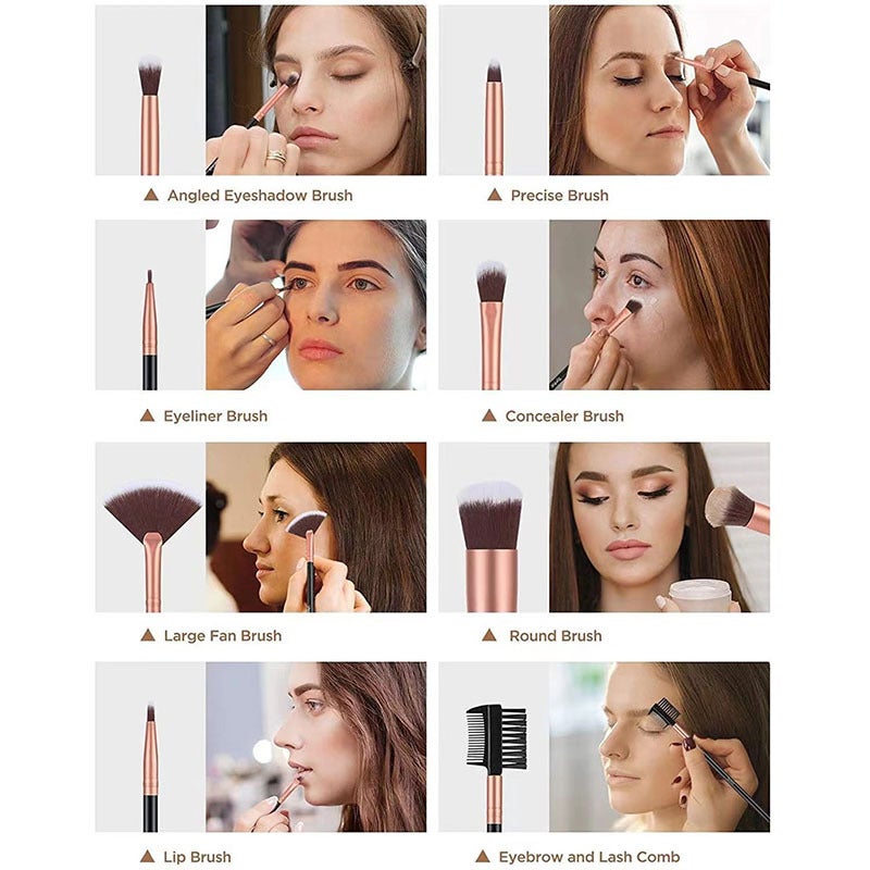 Set of 14 PCS Makeup Brush Kit for Foundation Liquid Cream Blending Powder Eyeshadow Blush Cosmetics Concealer Brushes with Soft & Dense Bristles - Image 5