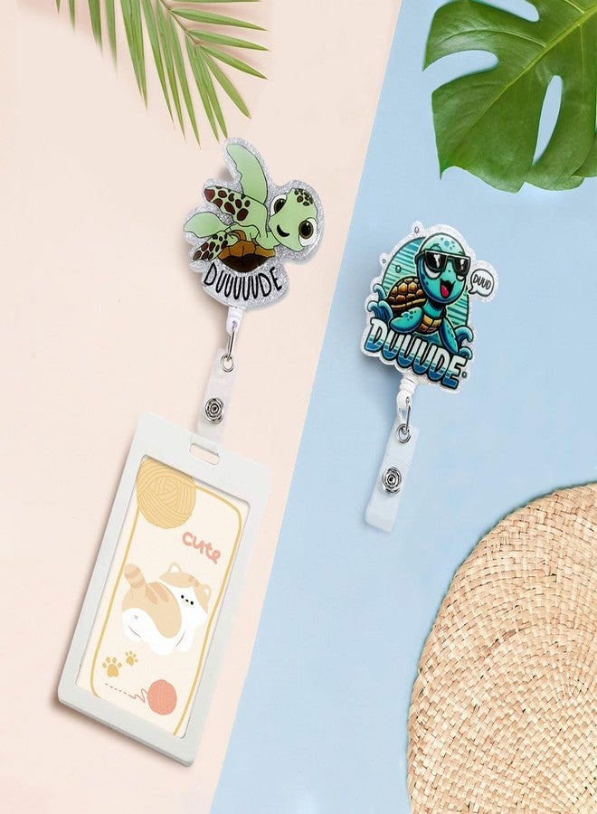HASFINE 2 Pack Cute Turtle Badge Reel Retractable Badge Holder, Glittery Sea Turtle Pediatric Badge Buddy,Funny Badge Reel with Alligator Clip for RN LPN CNA MA Nurse Doctor Worker Teacher Student - Image 2