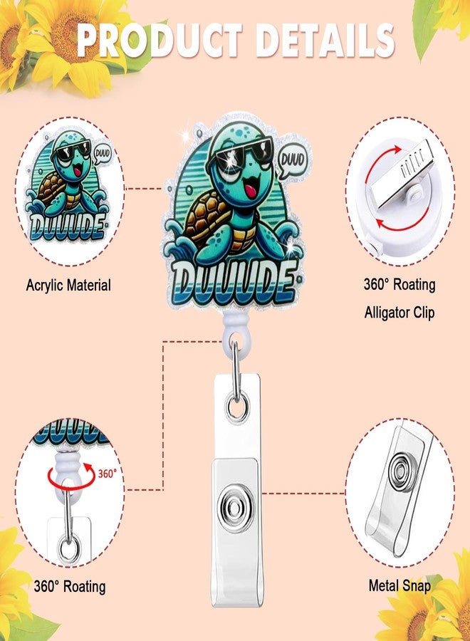 HASFINE 2 Pack Cute Turtle Badge Reel Retractable Badge Holder, Glittery Sea Turtle Pediatric Badge Buddy,Funny Badge Reel with Alligator Clip for RN LPN CNA MA Nurse Doctor Worker Teacher Student - Image 4