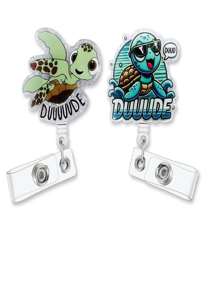 HASFINE 2 Pack Cute Turtle Badge Reel Retractable Badge Holder, Glittery Sea Turtle Pediatric Badge Buddy,Funny Badge Reel with Alligator Clip for RN LPN CNA MA Nurse Doctor Worker Teacher Student - Image 1