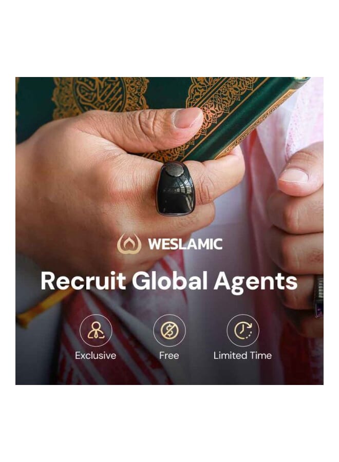 سلام خاتم التسبيح الذكي للتذكير بأوقات الصلاة الإلكتروني مقاوم للماء مع شاحن مغناطيسي أسود (مقاس 20) - Image 2