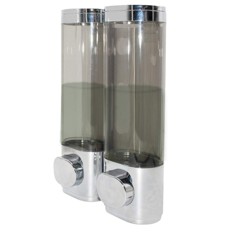 2Chamber Soap Dispensers Wall Mount400ml Bathroom Shower Pump DispenserPress Manually Lotion Shower Soap Dispenser Usefor HomeBathKitchenHotelsRestaurantsSilver