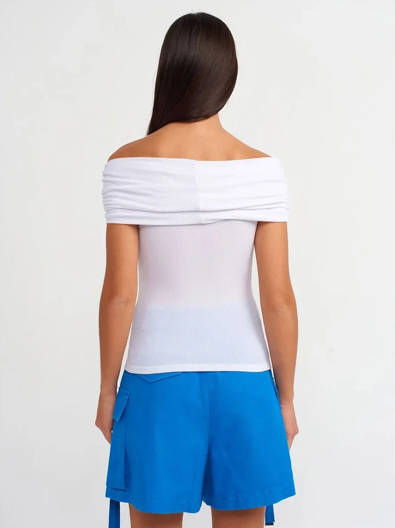 Dilvin Dilvin Off-Shoulder Ribbed Slim-Fit Blouse