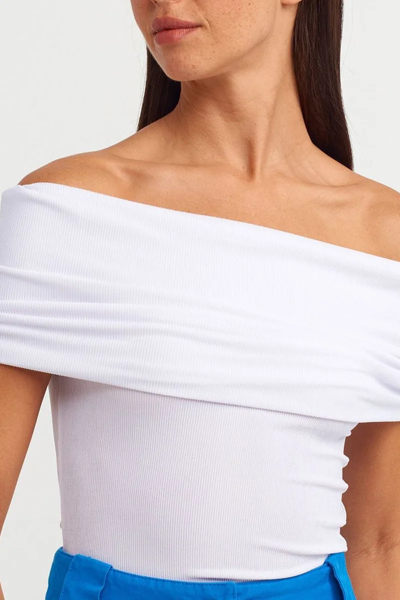 DILVIN Off-Shoulder Ribbed Slim-Fit Blouse