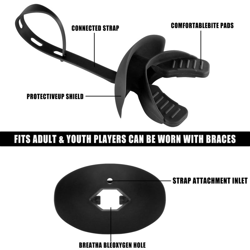 Gy Football Mouth Guard Football Mouthpiece, Mouthguard with Strap for Hockey/Lacrosse/Wrestling/Boxing/Basketball, Fits Adults/Youth/Kids 11+ (Black) - Image 5