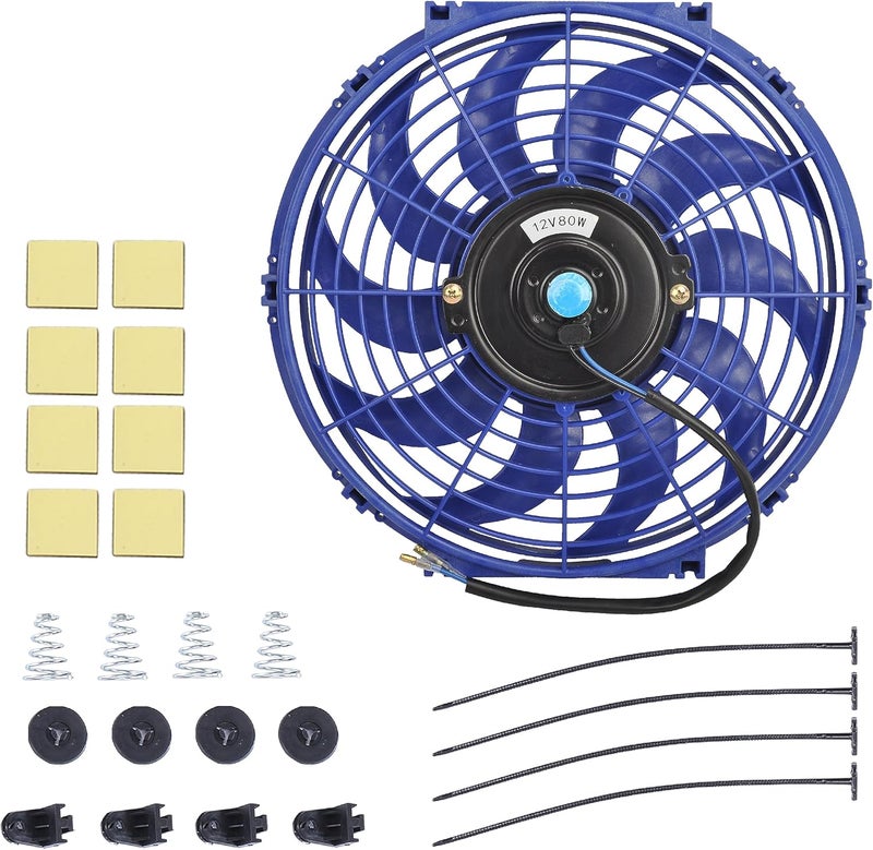 GESEXI 12 Inch Slim Fan Push Pull Electric Radiator Cooling Fan Universal High Performance 12V 80W Motor with Fan Mounting Kit (Blue) - Image 1