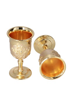 Excefore Vintage Metal Goblet,  Retro High Grade Golden Cup, Fancy Gold Engraving Drinking Cup, Medieval Retro Ornaments for Kitchen Home Party Wedding Decoration Decor 2PCS  - Image 1