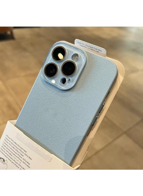 Advanced Sense Litchi Pattern Mobile Phone Case For Iphone 16 Crystal Lens For Iphone15 Simple 13promax Hard Case-Color:Yuanfeng Blue-Applicable Models:For Iphone15Pro