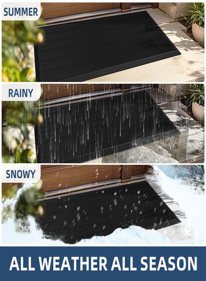 Mibao Front Door Mat Entrance, Waterproof All Weather All Season Non-Slip Rubber Welcome Mat, Dirt Trapper Low-Profile Heavy Duty Mud Doormat for Patio Entryway Garage Pool, 17" x 36", Black - Image 5