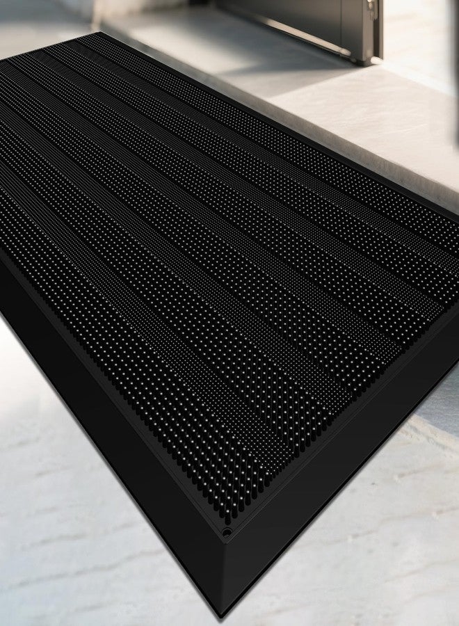 Mibao Front Door Mat Entrance, Waterproof All Weather All Season Non-Slip Rubber Welcome Mat, Dirt Trapper Low-Profile Heavy Duty Mud Doormat for Patio Entryway Garage Pool, 17" x 36", Black - Image 1
